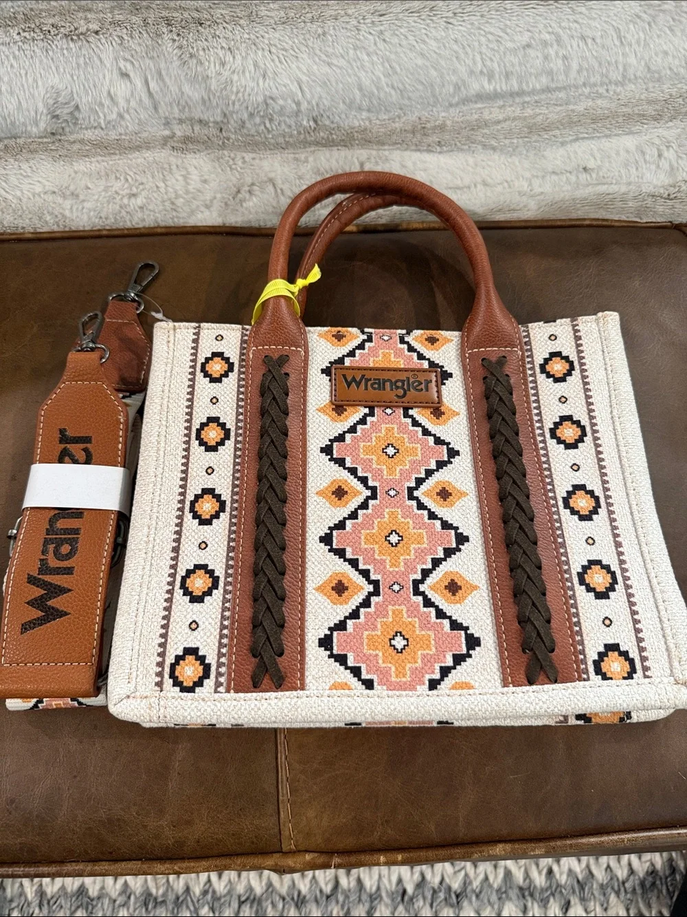 Wrangler Cream & Brown Southwestern Embroidered Tote